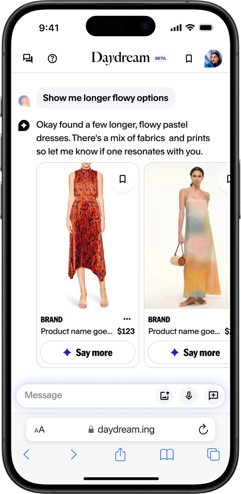Mobile web: inline chat with a product carousel