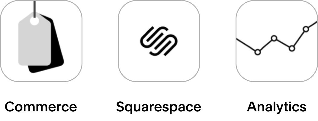 The three Squarespace apps: Commerce, Squarespace, and Analytics
